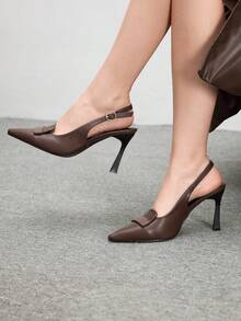 CUCCOO BIZCHIC Women's Outdoor Pointed Toe Stiletto Heels, Brown PU Leather, Minimalist Design, Comfortable For Daily Wear & Party, Buckle Strap Spring Shoes Spring Break Easter For Christmas Spring Shoes - Brown - View 3