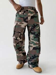 PAVTROS 男士迷彩工装裤，军绿色迷彩战术裤，多口袋时尚休闲裤 - 軍綠色 - 查看 4