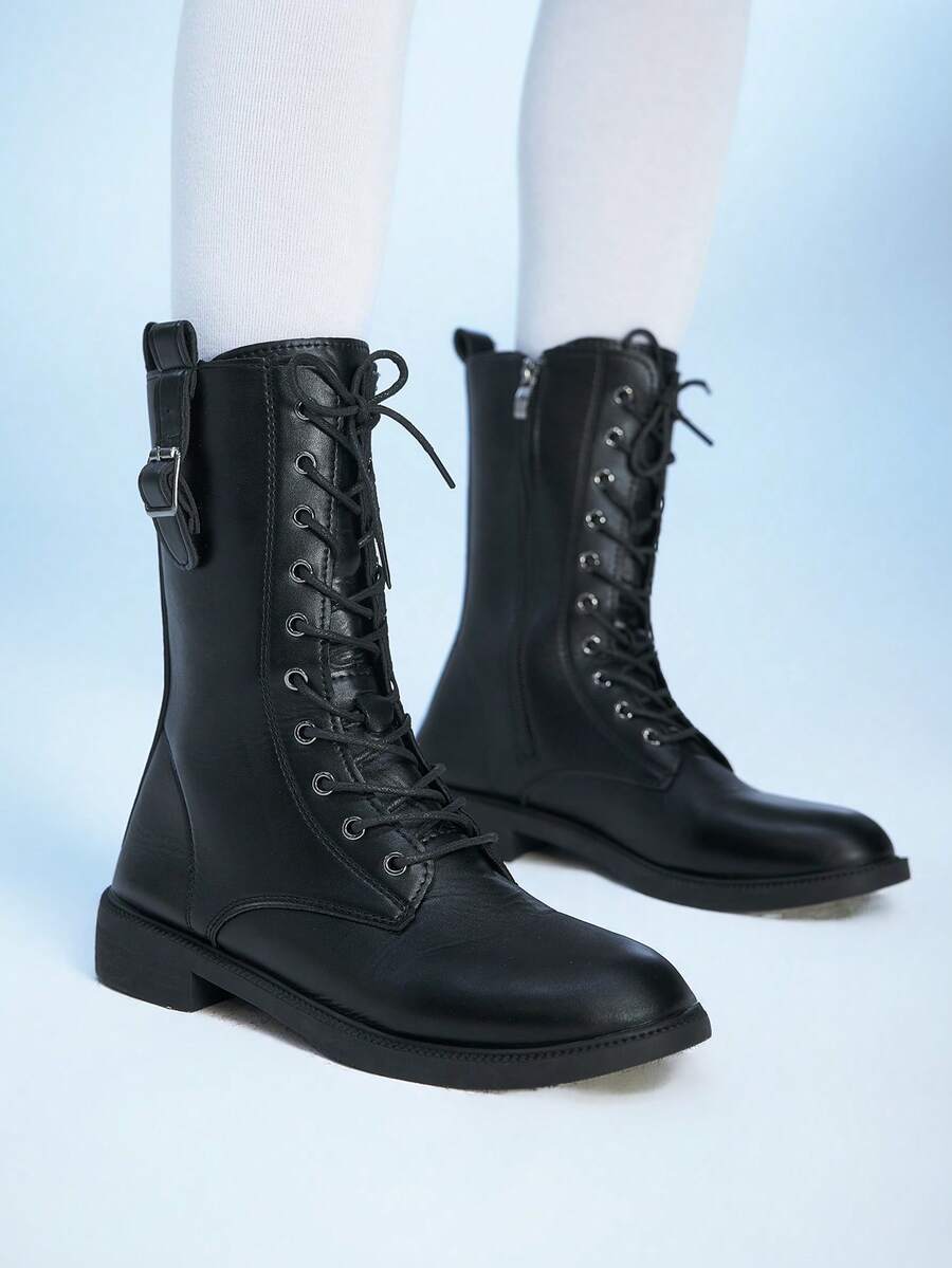 Sugerpunk Women's Fashionable Versatile Lace-Up Ankle Boots And Ankle Boots - Black - View 1