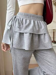 FRIFUL Quần legging dáng váy xếp tầng nhiều lớp, cạp chun dành cho nữ. - Xám - Xem 8