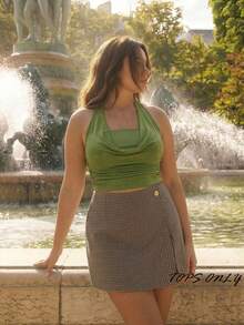 SHEIN MOD Plus Size Green Draped Collar Halter Back Metal Decorative Buckle, Cruise Women,90s,Fall/Winter Women ,Dinner, Birthday Women's, Homecoming - Green - View 5