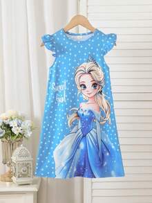 1 pieza Pijama de punto con cuello redondo, estampado gráfico lindo de princesa, suave y cómodo, mejor regalo para niñas jóvenes - Multicolor - Ver 4