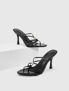 CUCCOO SZL Women Shoes Spring And Summer New Black Round Toe Stiletto Thin Strip Women's High Heel Sandals Slippers Fashionable And Comfortable Versatile Sexy Party Nightclub Women's Sandals Women's Shoes - Black - View 2