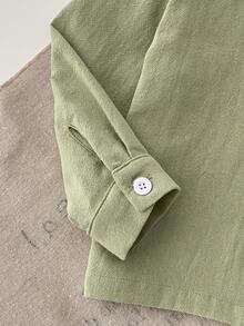 2pcs/Set Baby Boy Casual Linen Blend Collared Long Sleeve Shirt And Elastic Waist Linen Woven Pants Set, Suitable For Commuting, School, Casual, Holiday, Wedding And Other Occasions, 6M-3T, Children Clothing, Infant Clothing, Toddler Shirt, Toddler Pants Toddler Green Suit Olive Green Toddler Boy Green Baby Set Baby Olive Green Outfit Spring Green Outfit Baby Boy - Green - View 6