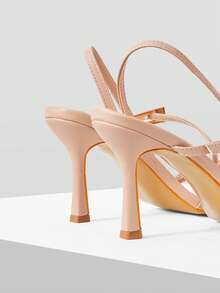 Mnmlis Sandalias romanas de moda vanguardista para mujer con punta redonda, hebilla, tacón pegajoso y correa trasera con hebilla - Albaricoque - Ver 5