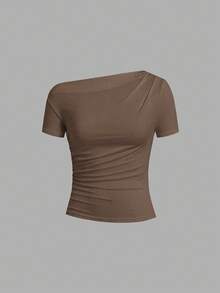 Ellevyn 3件套女士优雅不对称褶皱腰部上衣套装，樱桃印花、波点印花和纯色，适合多种场合 - 彩色 - 查看 12