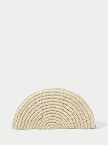 SHECARRY 女士手拿包，草编包，流苏，时尚，优雅，简约，个性化，适合海滩、度假、假日、夏季、海边 - 米白色 - 查看 4