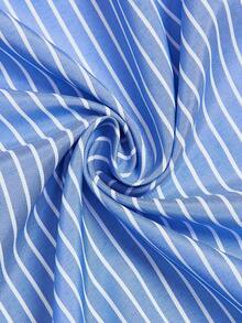 GlowEve 女士新款条纹翻领无袖休闲衬衫，适合日常通勤，春夏穿着 - 藍白色 - 查看 8