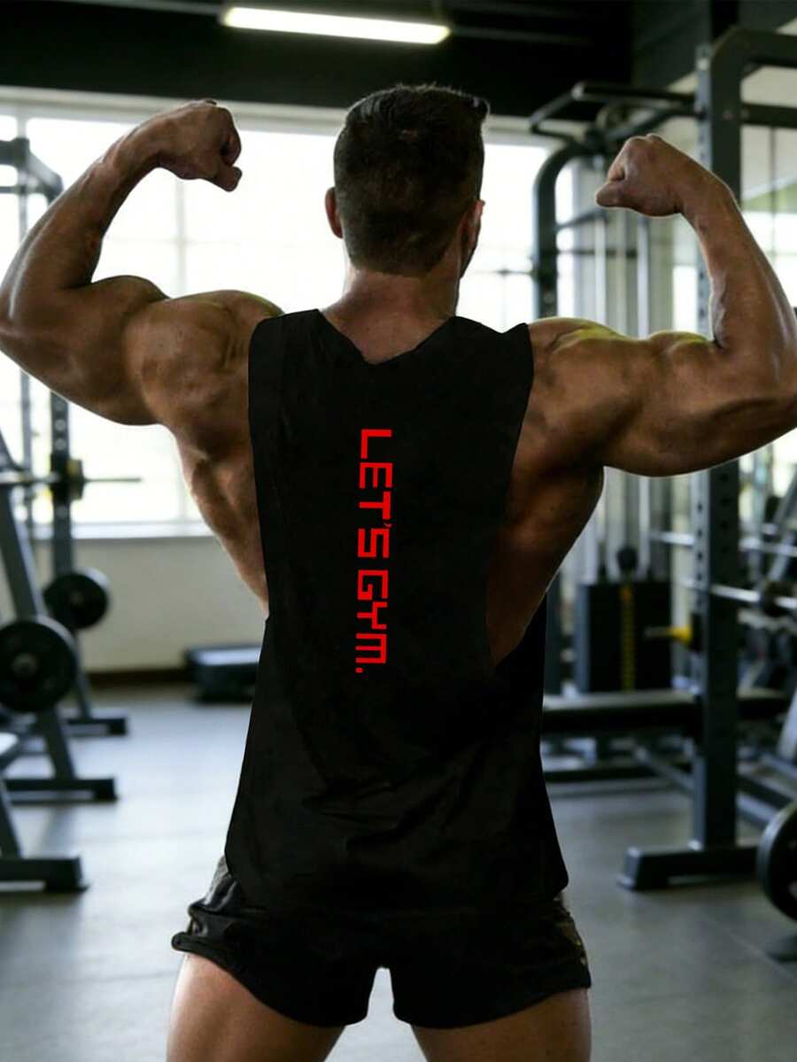 GymBeat Áo thun thể thao không tay nam, áo ba lỗ, áo tank top - Áo tập luyện & tập gym, tay áo rộng, thấm hút mồ hôi, thoáng khí, nhanh khô, in chữ GYM, màu đen, dáng regular fit, vải dệt kim, cổ tròn, hơi co giãn - Áo tank top thể thao không tay cổ tròn in chữ dành cho nam, áo tank top tập gym nam, áo tập gym, áo tập không tay, áo tank top nén dành cho nam, áo tập gym thoáng khí, nhẹ - màu đen - Xem 1