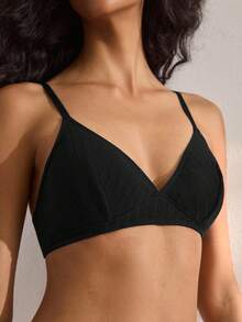 Ocili 黑色性感极简无钢圈文胸，可调节肩带，轻薄棉质面料，欧美日系风格 - 黑色 - 查看 7