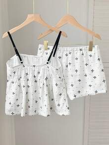 Comfortcana Women's Bow Print Camisole And Shorts 2 Pieces Set, Summer Outfit For Women - White - View 2