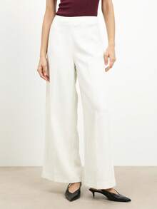 KSTM 女士高腰白色阔腿裤，宽松版型，适合工作、办公室、商务休闲、日常穿着，春夏皆宜。 - 白色 - 查看 3
