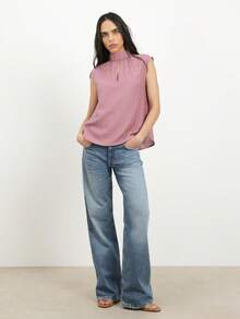 KSTM Women's Sleeveless Mock Neck Tank Top With Front Keyhole Cutout Detail And Back Gathered Design For Spring Summer - Dusty Purple - View 3