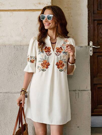 Solivie Women's Floral Print Dress, Elegant For Vacation And Outdoor Wear, Spring/Summer