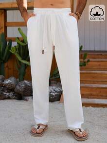 Manfinity RSRT 男士白色抽绳腰带口袋休闲直筒裤 - 白色 - 查看 3