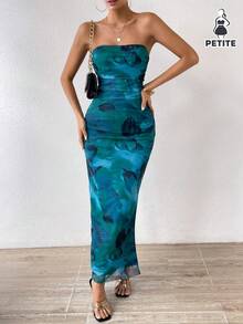 Rafferiza Petite 女士优雅露肩紧身全印花连衣裙长款女士服装 - 綠色 - 查看 1