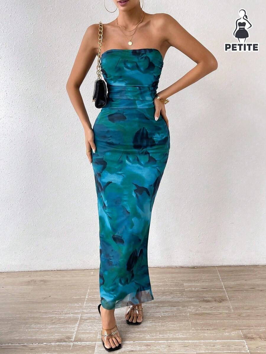 Rafferiza Petite 女士优雅露肩紧身全印花连衣裙长款女士服装 - 綠色 - 查看 1