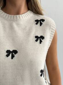 SHEIN Sleeveless Knit Sweater With Back Tie & Bow Pattern Vest - Apricot - View 8