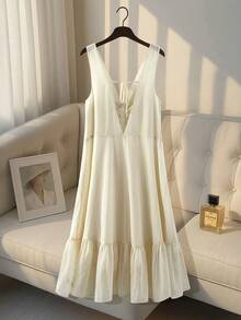 GlowEve CURVE Große Größen Ärmelloses langes Kleid in Apricot für Damen, minimalistischer Stil, Frühling/Sommer - Aprikosenfarben - Übersicht 2