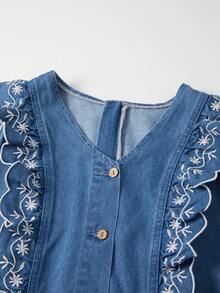 GlowEve Women's Embroidered Ruffle Hem Sleeveless Denim Dress - Medium Wash - View 4