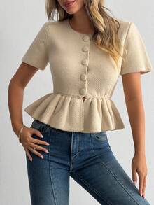 SHEIN Mirror Embellished Knit Vest Deep V With Tie Front - Apricot - View 4