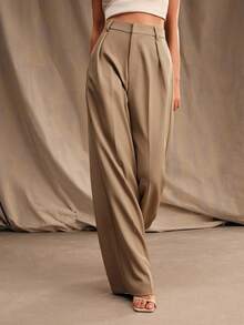 Anewsta Tall 优雅时尚褶裥设计卡其色女士直筒裤，带口袋，适合高挑身材，秋季、冬季、夏季、春季、新年、派对、婚礼等场合，优雅、别致、时尚、商务休闲。 - 卡其色 - 查看 5