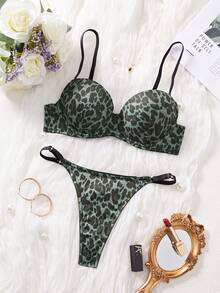 SHEIN 2pcs Leopard Print Lingerie Set - Camisole Bra And Panties ClassicAnimalPrint - Multicolor - View 3