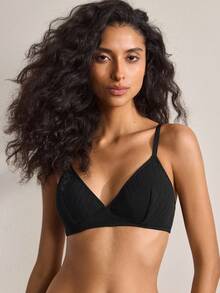 Ocili 黑色性感极简无钢圈文胸，可调节肩带，轻薄棉质面料，欧美日系风格 - 黑色 - 查看 5