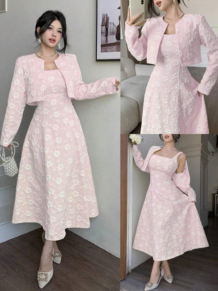 Modelyn Elegant Outdoor Ladies Jacquard Suit - Pink - View 1