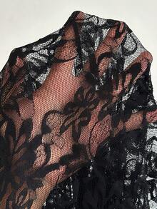 Siren Gaze Women's Sexy Sheer Lace Asymmetric Neck Blouse, Summer - Black - View 7