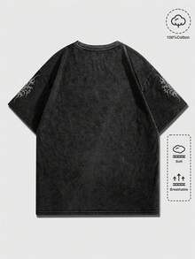ROMWE MEN Goth Men's Casual Retro Print Short Sleeve T-Shirt, Summer - Black - View 2