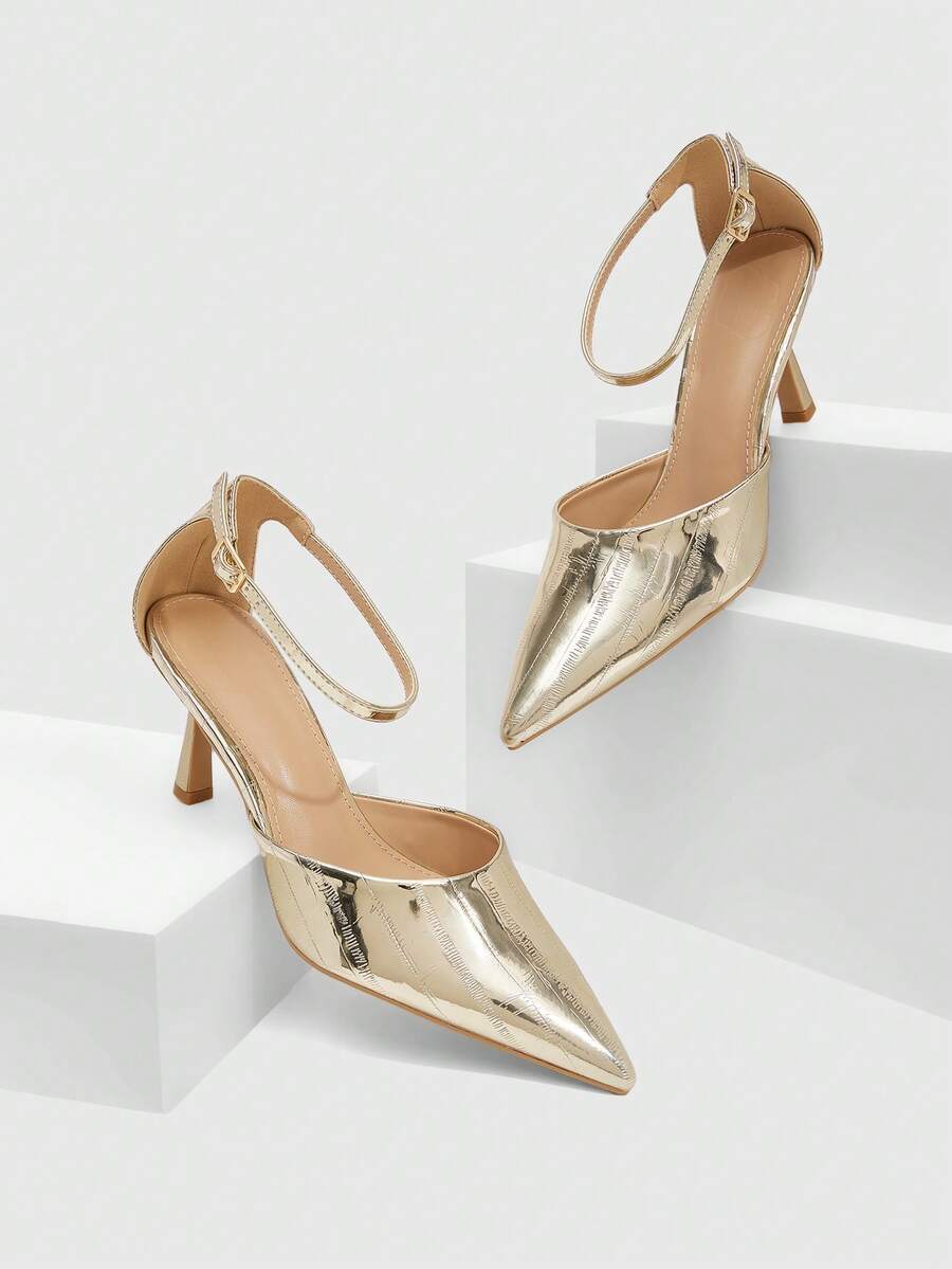 CUCCOO SZL Women's Fashionable Elegant Pointed Toe Gold High Heels For Commuting - Rose Gold - View 1