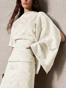 ZEYLAH Jacquard Asymmetric Shoulder Fitted Mid-Length Dress, Autumn Dinner Date Beige Elegant - Apricot - View 6