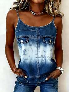 EMERY ROSE Women's Fitted Ombre Color Casual Cropped Camisole - Blue - View 3