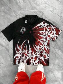 ROMWE MEN 2026 Spring, Summer & Autumn Men's Casual Turndown Collar Polo Shirt, Fashion Summer Top - Black - View 1