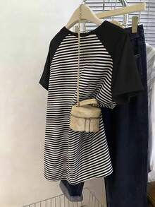 Resyla Camiseta de manga corta con cuello redondo, bloques de color a rayas y estampados, nueva llegada para primavera/verano para mujer - Multicolor - Ver 2