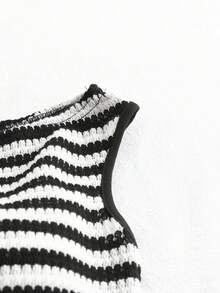 GlowEve 女士夏季新款休闲度假套装，适合派对、约会、海滩、邮轮、嘉年华、复活节、简约日常穿着，不对称肩部设计，收腰剪裁，黑白条纹连体衣 - 黑與白 - 查看 4