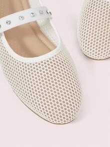 CUCCOO DOLLMOD Women's Mesh New Round Head Shallow Mouth One Word With Versatile Flat Shoes - White - View 5