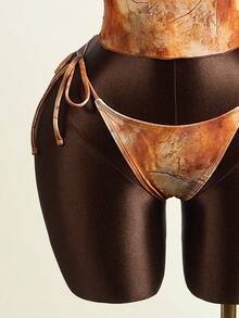 Zestiva 女士三件套泳装，扎染印花，串珠挂脖式领口，收腰设计，搭配多层吊带裙，夏季款 - 橘色 - 查看 8