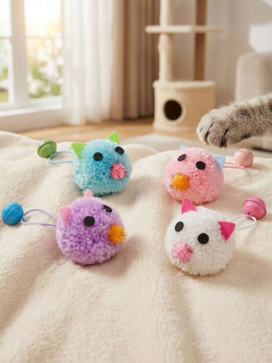 Cute Mouse Shaped Cat Toy With Bell Sound, Interactive Play For Cats - Multicolor - View 1