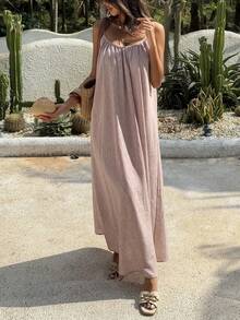 Livesso Pink Elegant Party Holiday Loose Fit Sleeveless Midi Dress For Women - Pink - View 4