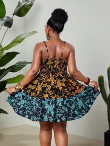 Vestido camisero de talla grande con estampado floral y bloques de color para vacaciones - Multicolor - Ver 4