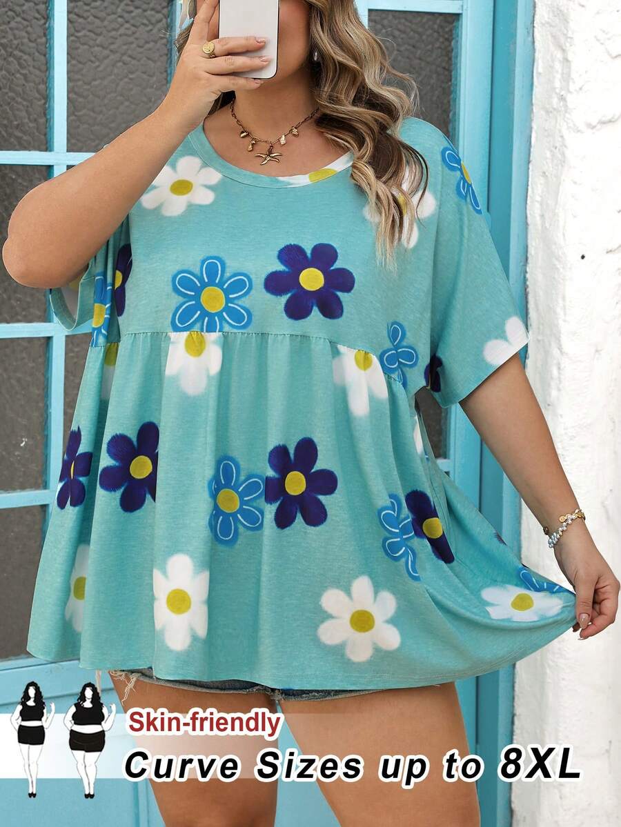 SHEIN CURVE+ Áo kiểu nữ cỡ US22, thích hợp cho lễ hội âm nhạc, kỳ nghỉ bên bờ biển, phong cách bohemian. Áo kiểu nữ mùa hè dễ thương, áo dệt kim.