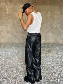 Ngobest Haus Ngobest Haus Men's Black PU Leather Pants, Loose Straight Leg, & Versatile Leather Trousers Men Black Leather Pants Men Wide Leg Pants Men Oversized Pants Black Leather Streetwear Pants Men Baggy Pants,Streetwear,Boyfriend Gifts. Men Baggy Wide Pants Baggy Black Pants Men Oversized Pants Black Baggy Pants Men - Black - View 6