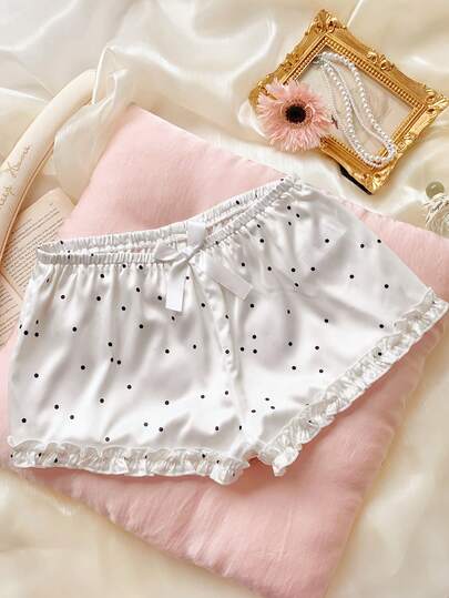 Comfortcana Women's Casual Polka Dot Print Bow Decor Shorts, Summer Outfits For Women