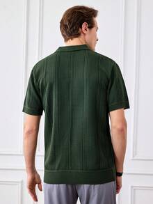 Officeau 男士休闲针织Polo衫，透气绿色针织衫，常规版型，短袖，经典Polo领 - 橄欖綠 - 查看 2