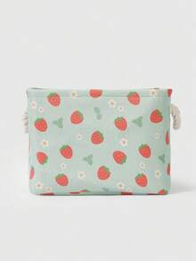 ROMWE Kawaii Cesta de almacenamiento gruesa y duradera con diseño de estampado de fresa de dibujos animados - Fresa verde - Ver 1