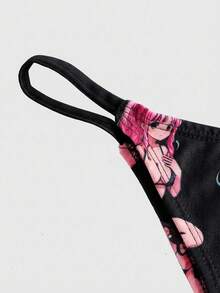 ROMWE 2-Piece Anime Style Soft Cup Tied Bikini Swimsuit Set For Women - Black - View 4