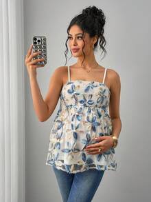 SHEIN Women's Summer Vacation Floral Ruffle Lace Maternity Camisole Top - Multicolor - View 5