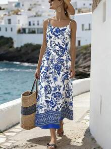 Franclia Women's Casual Floral Print Dress For Vacation - Apricot - View 4